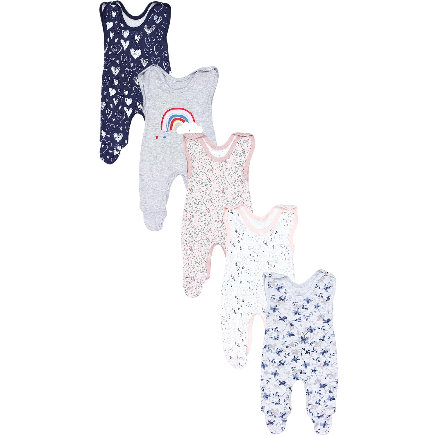 Strampler mit Aufdruck- 5er Pack