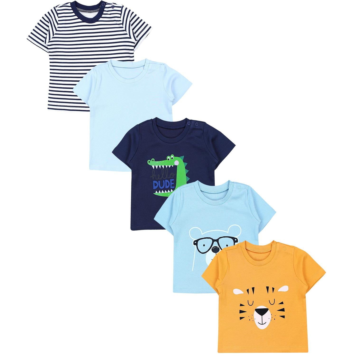 Kurzarm-Shirt mit Aufdruck - 5er Set