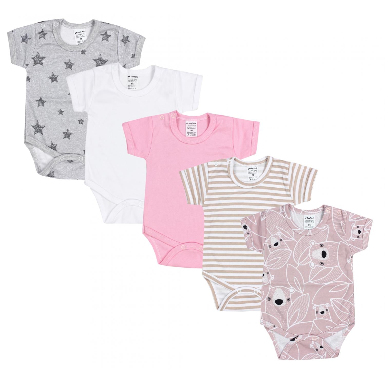 Baby Body Kurzarm in Unifarben - 5er Set