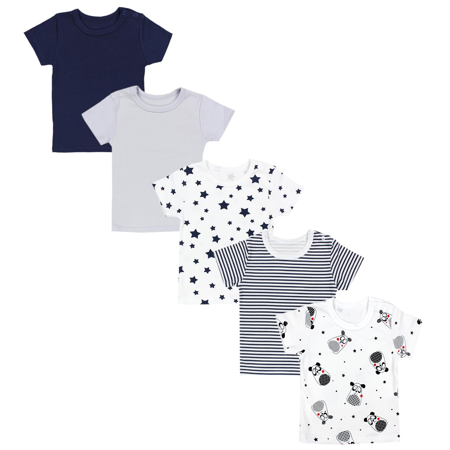 Kurzarm-Shirt mit Aufdruck - 5er Set