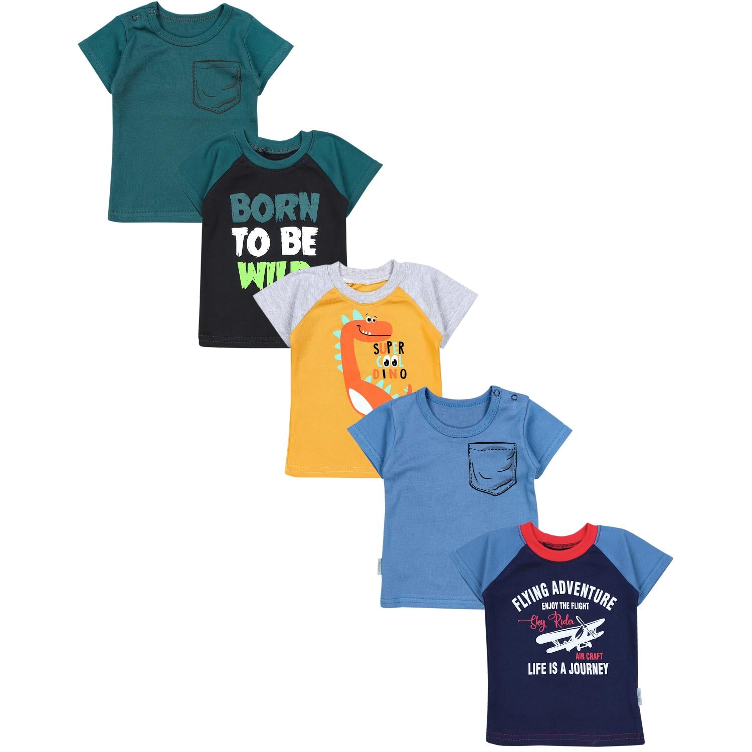 Baby Kurzarm T-Shirt mit Aufdruck - 5er Set