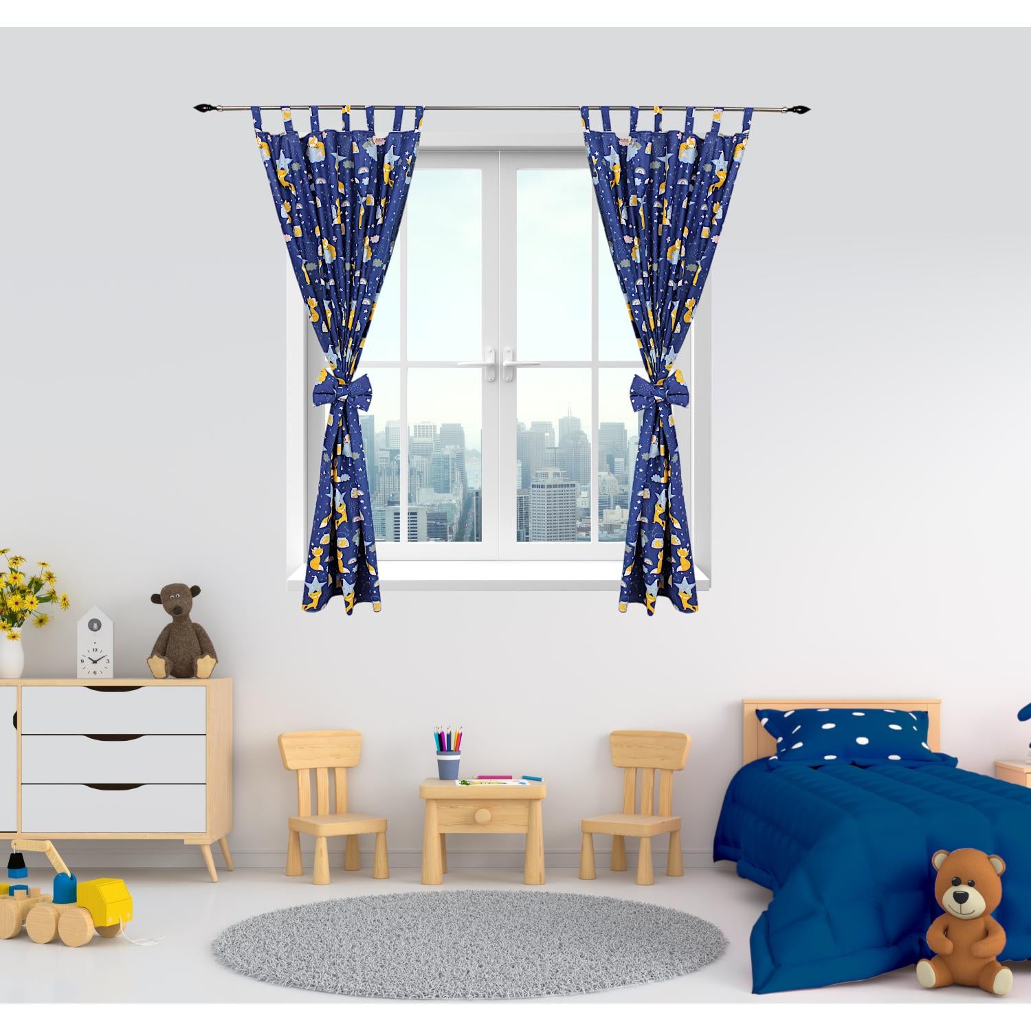 Kinderzimmer Vorhänge Gardinen mit Schleifen 2er Set