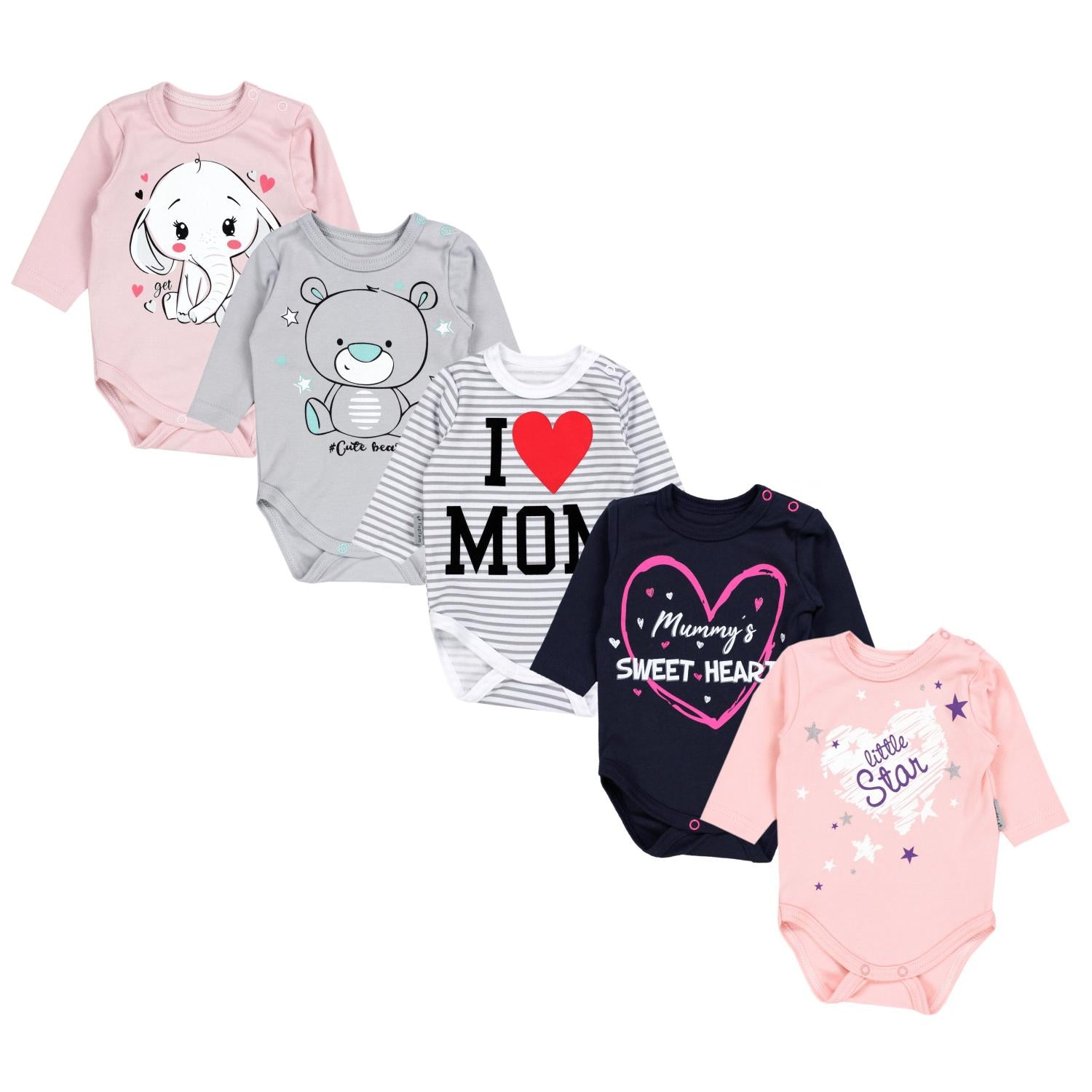 Langarm- Body mit Aufdruck - 5er Set